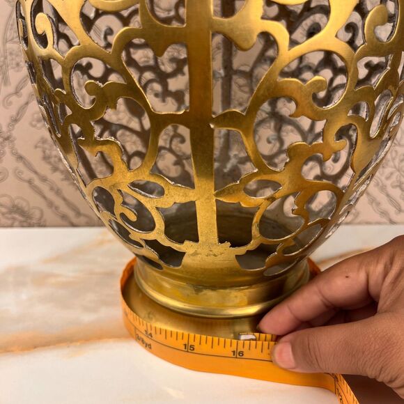 Luminary Alter Temple Jar Filigree Pattern Lid Open Bottom 13 in Metal Decor - Picture 7 of 11